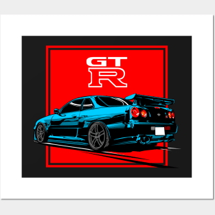 Nissan GTR 34 Blue Posters and Art